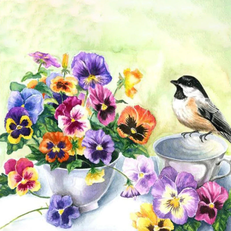 Bird With Pansy flowers | Jigsaw Puzzle Canada