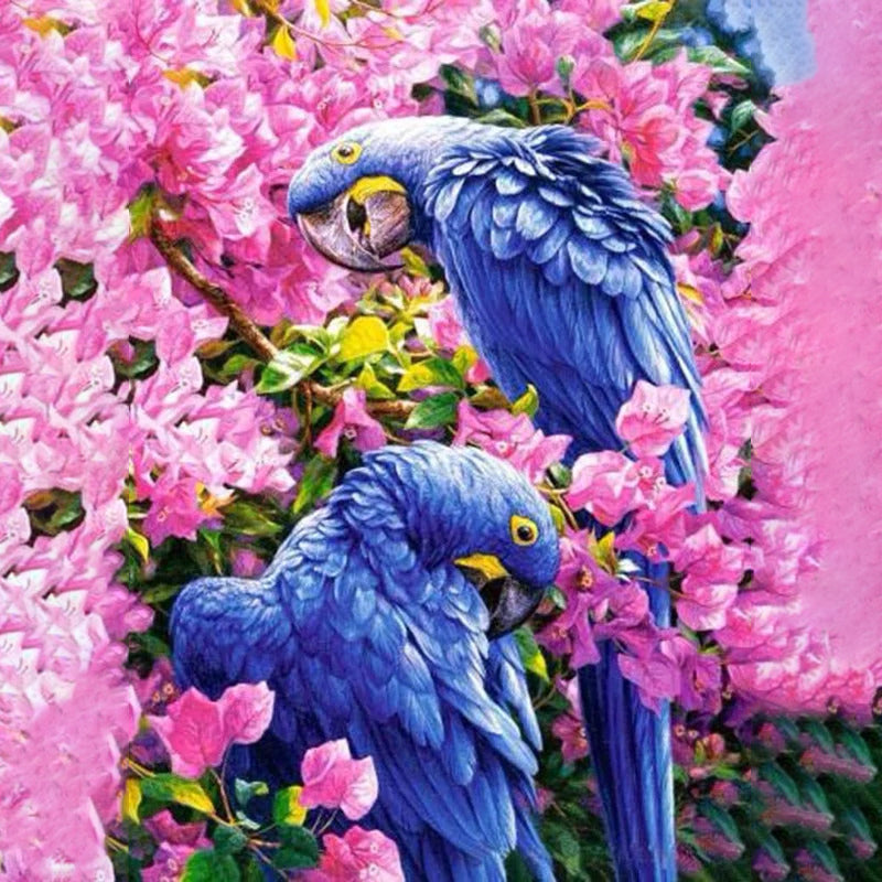 Blue Parrots In Flowers | Jigsaw Puzzle Canada