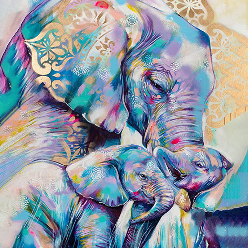 Pastel Elephant With Calves | Jigsaw Puzzle Canada