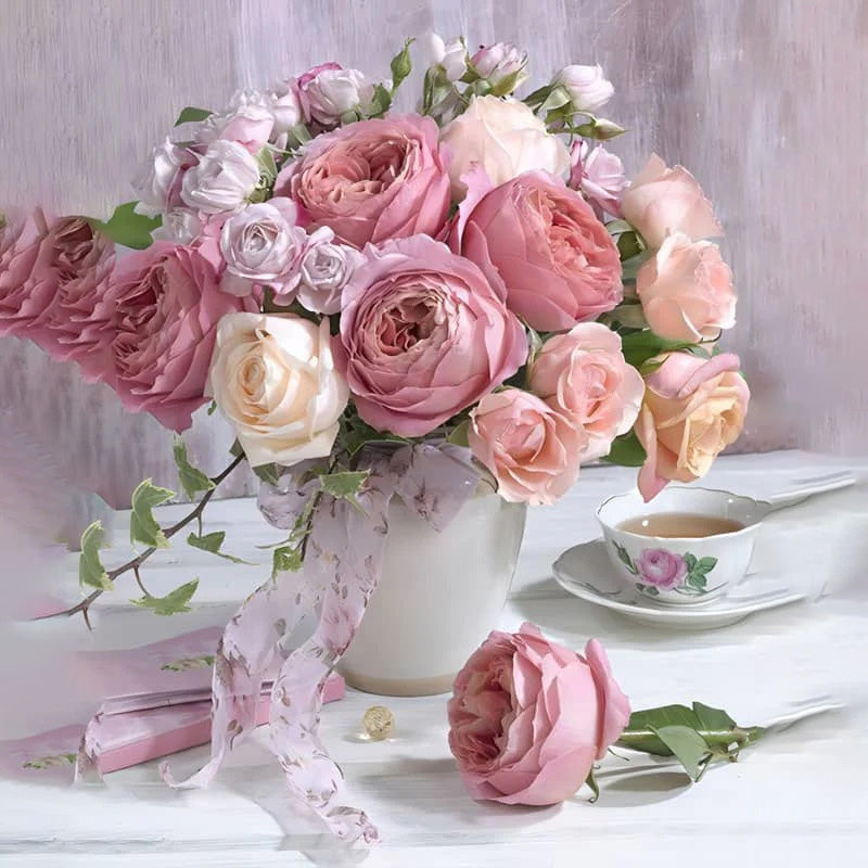 Peach Roses In A Vase | Jigsaw Puzzle Canada